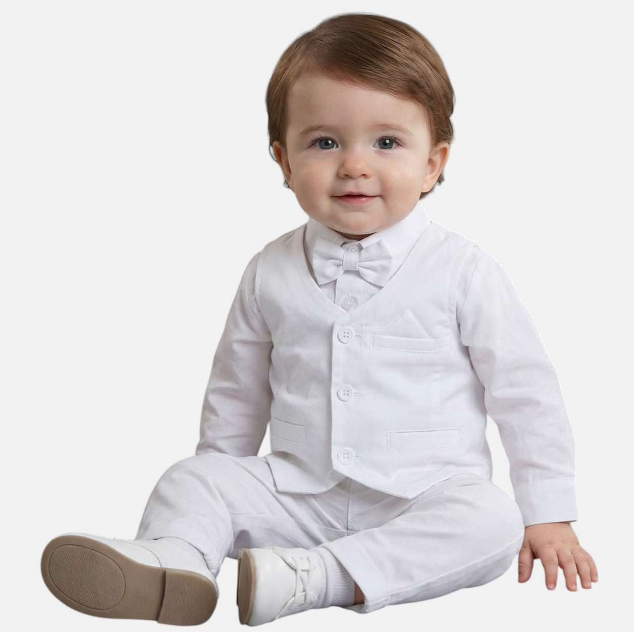 Ensemble Baptême Bébé 3 Pièces — Élégance Blanche KH112