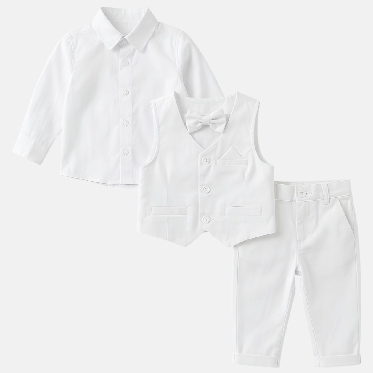 Ensemble Baptême Bébé 3 Pièces — Élégance Blanche KH112